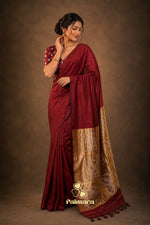 Deep maroon mul cotton saree thumbnail 4