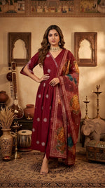 Maroon Woman Angrakha Style Anarkali Kurta set thumbnail 2
