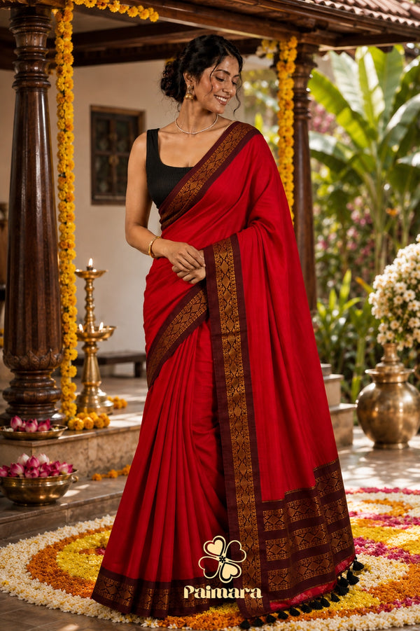 Paimara Onam special red saree
