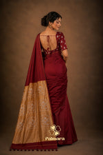 Deep maroon mul cotton saree thumbnail 2