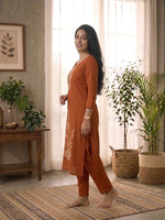 Paimara Terracotta Medallion Embroidered Dabu Cotton Co-ord Set with Pocket thumbnail 3