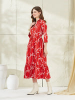 Red Cotton Shirt Coller Midi Dress thumbnail 1