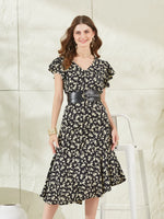Black Rayon V Neck Midi Dress thumbnail 1