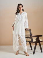Pure Cotton Straight Fit White Kurti with Farshi Salwar thumbnail 7