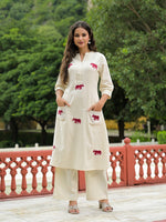 Off White Embroidered A-line Kurta Plazzo Sets thumbnail 1