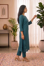 Paimara Teal Blue Lotus Floral Embroidered Dabu Cotton Co-ord Set thumbnail 2