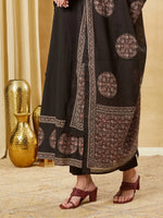 Black Floral Print Cotton Anarkali Kurta Sets With Dupatta thumbnail 6