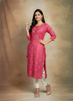 Rani Pink Printed Straight Kurti thumbnail 2