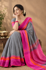 Paimara Stone Grey Bengal Pure Cotton Saree thumbnail 4