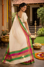 Paimara Onam special pink-green saree thumbnail 4