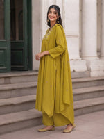 Yellow Cotton Embroidered Kurta Set with Pure Cotton Dupatta thumbnail 1