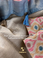 Designer Printed Embroidered NC Cotton Saree thumbnail 6