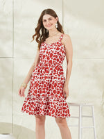 Red Cotton Shoulder Strap Midi Dress thumbnail 4
