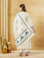 Off White Blue Embroidery Kurta Pant Set thumbnail 2