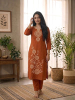 Paimara Terracotta Medallion Embroidered Dabu Cotton Co-ord Set with Pocket thumbnail 1