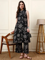 Black Boat Neck Sleeveless Rayon Co-ords Sets thumbnail 5