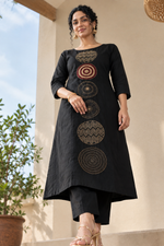 Black Chakra Embroidered Cotton Kurthi Co-ord Set thumbnail 3