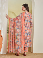 Paimara Santra Phool Orange Floral Cotton Straight Kurta Set with Dupatta thumbnail 1