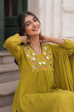 Yellow Cotton Embroidered Kurta Set with Pure Cotton Dupatta thumbnail 2