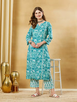 Torquise Blue Cotton Kurta Pant Set thumbnail 1