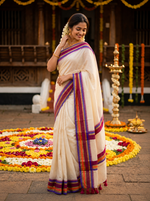 Paimara Onam special Magenta-Purple saree thumbnail 1