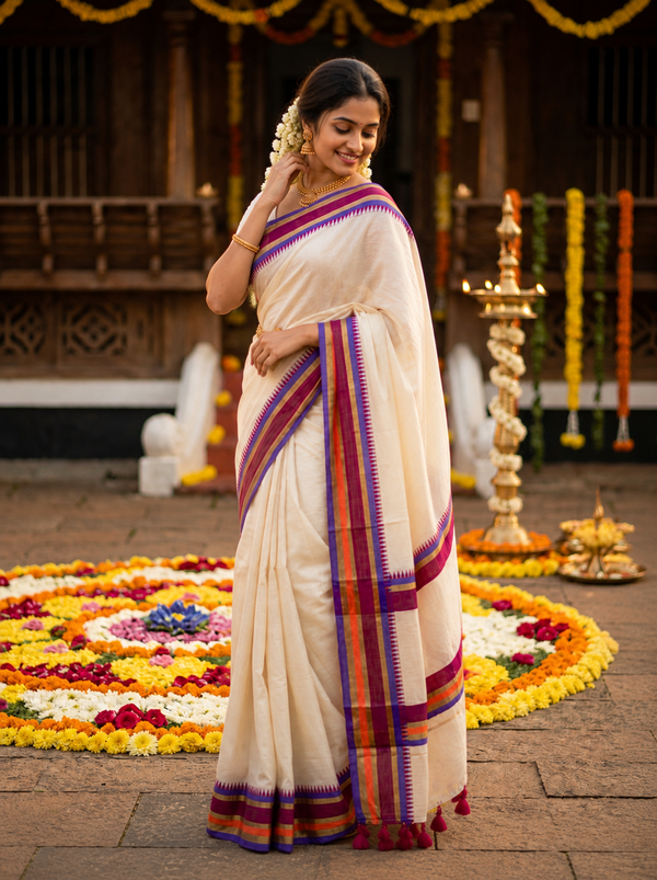 Paimara Onam special Magenta-Purple saree
