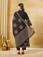 Black Floral Print Cotton Anarkali Kurta Sets With Dupatta thumbnail 7