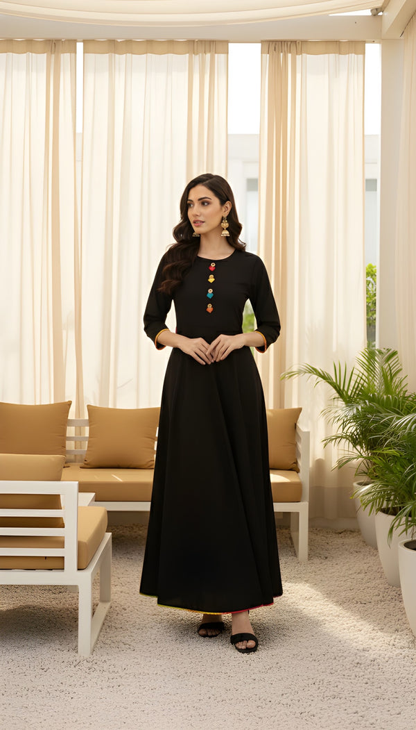 Woman Black Rayon full Kurti