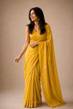 Mustard Yellow khadi cotton saree thumbnail 2