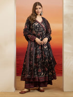 Black Floral Printed Kurta Set thumbnail 5