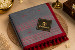 Grey with Red Border Pure Handloom cottton saree thumbnail 4