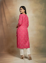 Paimara Rani Pink Printed Straight Cotton Kurti top thumbnail 3