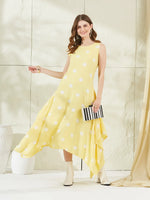 Yellow Rayon Polka Dots Midi Dress thumbnail 1