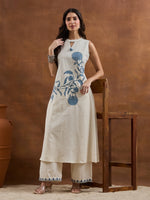 Paimara Neelkamal Ivory Blue Floral Cotton Flex A-Line Kurta Palazzo Set thumbnail 1