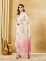 Pink Cotton Zari Work Kurta Pant Set With Dupatta thumbnail 1