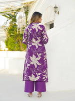 Purple V Neck A-Line Cotton Kurta Pant Sets thumbnail 4