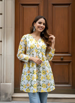 Yellow-White Cotton Fancy Flared Short Kurti & Tunic thumbnail 3