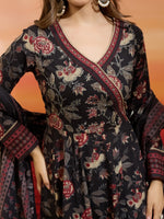 Black Floral Printed Kurta Set thumbnail 7