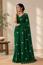 Green khadi cotton saree thumbnail 2