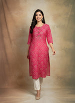 Paimara Rani Pink Printed Straight Cotton Kurti top thumbnail 2