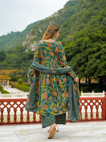 Dark Green Kurta Pant With Dupatta thumbnail 6