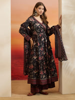 Black Floral Printed Kurta Set thumbnail 6