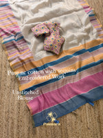 Designer Printed Embroidered NC Cotton Saree thumbnail 7
