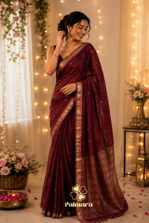 Nithya Maroon silk crape saree