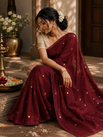Maroon gini khadi Butti Saree with Gold Buttas thumbnail 3