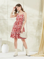 Red Cotton Shoulder Strap Midi Dress thumbnail 5