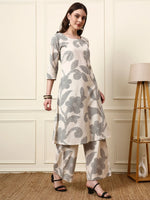 Off White Cotton Round Neck Kurta Palazzo Set thumbnail 4