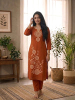 Paimara Terracotta Medallion Embroidered Dabu Cotton Co-ord Set with Pocket thumbnail 4