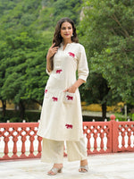 Off White Embroidered A-line Kurta Plazzo Sets thumbnail 4