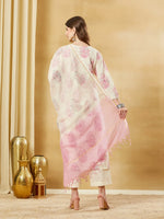 Pink Cotton Zari Work Kurta Pant Set With Dupatta thumbnail 5